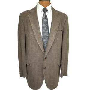 Vtg Stafford Hampshire Tweed Blazer Men 48L 48 L Brown Herringbone USA Made